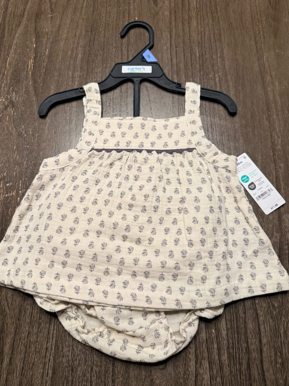 Carter's Cream Floral Print Baby Dress & Diaper Cover Set